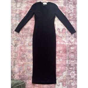 L'Academie Black Jersey Long Sheath Dress V-Neck Long Sleeve Size XS